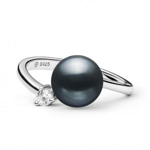 Inel cu perla naturala neagra din argint si cristal zirconiu DiAmanti SK20457R-B-G (Argint 925‰ 1,95 g.)